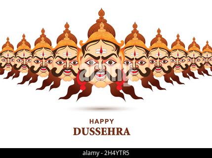 Happy dussehra Feier wütender ravan mit zehn Köpfen Posterkarte Stock Vektor