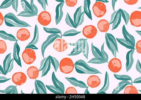 Nahtloses Muster mit gemalten Orangen auf hellem Hintergrund Stock Vektor