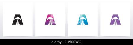 Fliegende Untertasse auf Buchstabe Logo Design A Stock Vektor