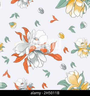 Schönes Nahtmuster mit exotischer Magnolie Stock Vektor