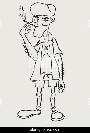 Verrückte Raucher Mann Cartoon Illustration Stockfoto