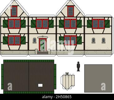 Papiermodell eines alten Fachwerkhauses Stock Vektor