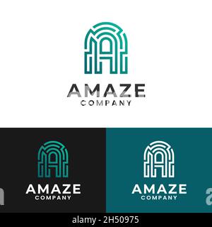 Letter Initial Ein Labyrinth Puzzle Fingerabdruck Einfache Linie Linear einzigartige Hipster Rustikale Retro Hipster Logo Design. Stock Vektor