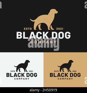 Black Dog Silhouette für Pet Shop Clinic Spa Grooming Zoo Security Company Corporate Community Business Brand in Vintage Retro Hipster Grunge Old etc. Stock Vektor
