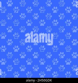 Hellblaue Pfote druckt auf dunklerem Hintergrund, ein nahtloses Muster Stockfoto