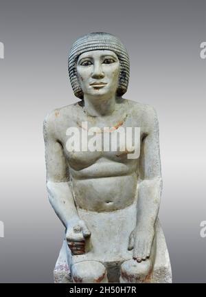 Ägyptische Statue Skulptur des Chef Metzgers Pehernefer, 2620-2500, 4. Dybasty, Kalkstein, Saqqara Nekropolis . Louvre Museum Inv. A107. Mann (loinkl Stockfoto