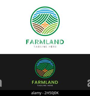 Abstrakte Geometrische Farmland Ländliche Landschaft Logo Design-Vorlage. Geeignet für Symbol der ländlichen Farmland Landschaft Landwirtschaft Dorf Business Brand Stock Vektor