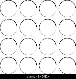 Segmentierte, geteilte Kreise mit 3, 4, 5, 6, 7, 8, 9, 10, 12, 14, 15, 16, 18, 20, 22, 24 Teile, Abschnitte. Kreisdiagramm, Kreisdiagramm-ähnliches Infografik-Element Stock Vektor