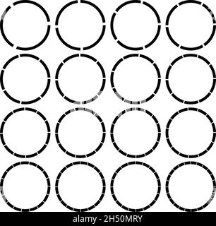 Segmentierte, geteilte Kreise mit 3, 4, 5, 6, 7, 8, 9, 10, 12, 14, 15, 16, 18, 20, 22, 24 Teile, Abschnitte. Kreisdiagramm, Kreisdiagramm-ähnliches Infografik-Element Stock Vektor