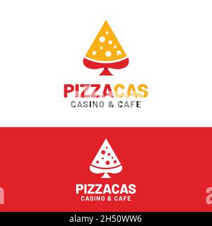 Pizza Casino Poker Ace Logo Design-Vorlage. Geeignet für Pizza Italienisches Restaurant Pizzeria Cafe Bistro oder Poker Casino Gambling Club Logo Design. Stock Vektor