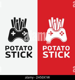 Game Stick mit Kartoffelstick Logo Design-Vorlage. Geeignet für Gaming Game Studio Pub Station Center Bar Fast Food Restaurant Cafe Bar etc. Stock Vektor