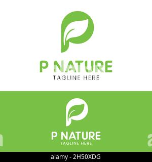 Letter Initial P Nature Leaf Logo Design-Vorlage. Geeignet für Nature Health Beauty Business Brand Company Corporate Logo Design. Stock Vektor