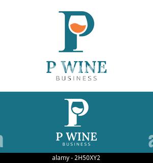 Letter Initial P Weinglas Logo Design-Vorlage. Geeignet für Bar Restaurant Cafe Winery Vineyard Pub Club Business Brand Company Logo Design. Stock Vektor