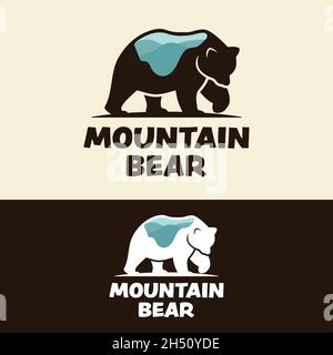 Bear Silhouette with Mountain on its Body Logo Design Template. Geeignet für die Jagd Outdoor-Camping Abenteuer Sport Zoo Corporate Community-Geschäft Stock Vektor