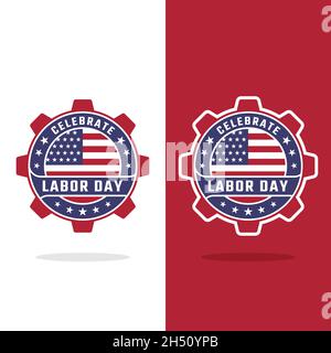 Happy Labor Day Logo Design. Ausrüstungsabzeichen mit US-Flagge zur Feier des Labor Day. Labor Day in den Vereinigten Staaten am 6. September. Stock Vektor