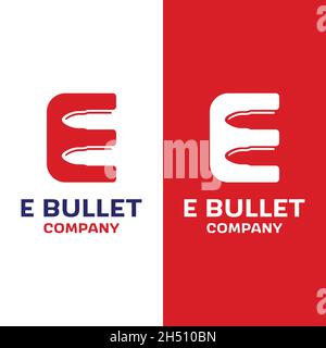 Brief Initial E mit Bullet Projektil Patrone Ammo für Waffenladen Armory Armee Militär Soldat Marke Business Company in Simple Flat Retro Logo. Stock Vektor