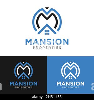 Anfangsbuchstabe Monogramm M oder MM für Mansion Logo Design-Vorlage. Geeignet für Immobilien Immobilienmakler Immobilien Hypothek Bau Entwicklung Stock Vektor