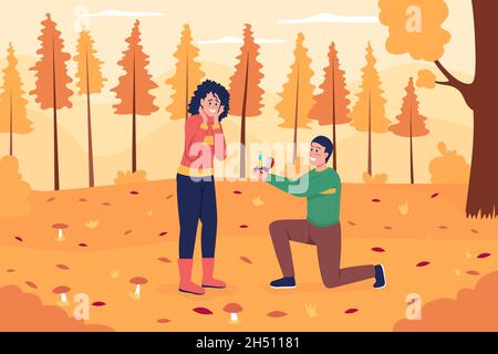 Heiratsantrag im Herbst flache Farbe Vektor-Illustration Stock Vektor