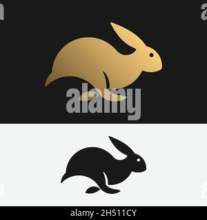 Einfache Flache Rabbit Logo Design-Vorlage. Geeignet für Kaninchen Haustier Shop Lieferung Sport Business Brand Company etc. Stock Vektor
