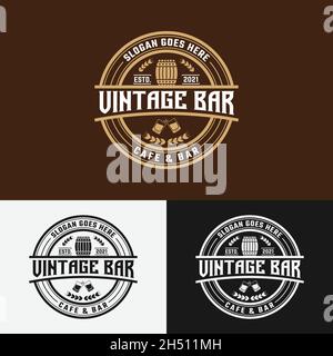 Design-Vorlage Für Logo-Emblem Der Vintage Bar Cafe Mit Stempeletikett. Geeignet für Bier Whiskey Alchohol Rum Bar Cafe Brewery Pub Restaurant etc. Stock Vektor