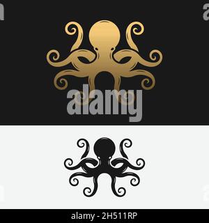 Black Octopus Silhouette Logo Design Template. Isolierter Octopus-Vektor auf weißem Hintergrund. Stock Vektor