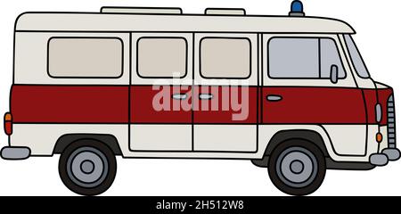 Handzeichnung eines Retro-Ambulanz-Minivans Stock Vektor