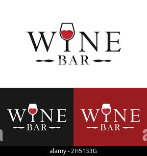 Weinbar Wortmarke mit Weinglas Logo Design Vorlage. Geeignet für Wein Bier Whiskey Alkohol Getränke Winery Bar Pub Club Shop Restaurant etc. Stock Vektor