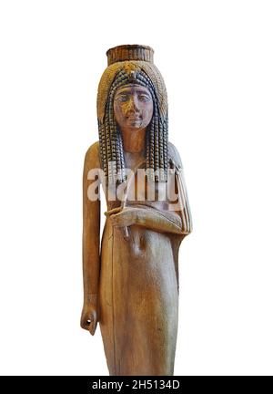 Ägyptische Holzskulptur der vergötterten Königin Ahmes Nefertari, 1279-1213 v. Chr. 19. Dynastie, fand Deir el Medina, Akazie. Louvre Museum Inv N 470. Th Stockfoto