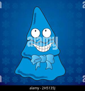 Lustiger Weihnachtsbaum. Fröhliche, fröhliche, niedliche weihnachtskiefer. Weihnachtsfeier. Grußkarte. Vektorgrafik im Cartoon-Stil, auf separat Stock Vektor