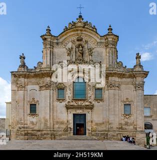 Vorderansicht der Kirche Chiesa del Purgatorio von Matera, Italien Stockfoto