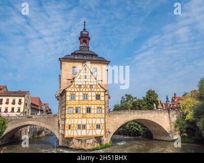 Blick auf das alte Rathaus in Bamberg Stockfoto