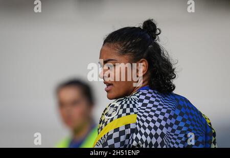 Manchester, Großbritannien. Oktober 2021. Jessica Carter von Chelsea Women vor dem Halbfinale des Women's FA Cup zwischen Manchester City Women und Chelsea Women am 31. Oktober 2021 im Academy Stadium, Manchester, Großbritannien. Foto von Andy Rowland. Quelle: Prime Media Images/Alamy Live News Stockfoto