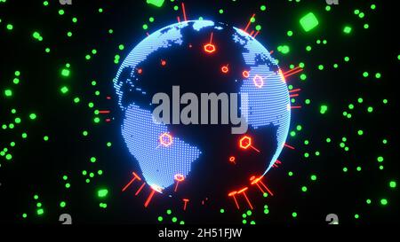 Ein holographischer Globus mit Markern (3d-Rendering) Stockfoto
