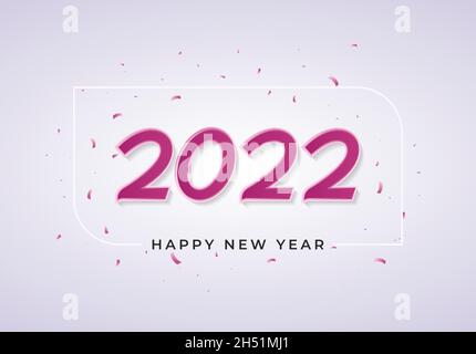 Happy New Year 2022 Schriftzug auf weißem Hintergrund mit Konfetti. Sauberer und dekorativer Grußtext für Elemente, Hintergrund und Banner Stock Vektor