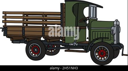 Die vektorisierte Handzeichnung eines grünen Oldtimers Stock Vektor