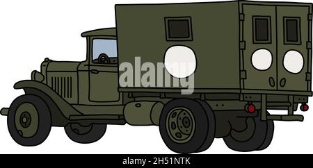 Die vektorisierte Handzeichnung eines alten Militärwagen Stock Vektor