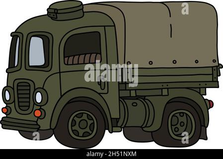 Die vektorisierte Handzeichnung eines klassischen Khaki-Militärfahrzeugs Stock Vektor