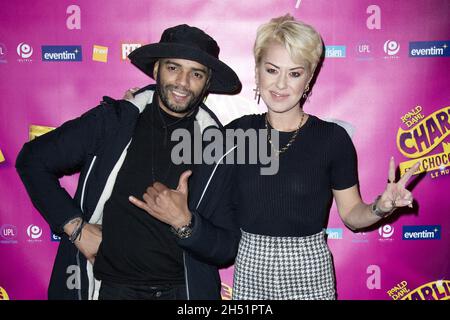 Paris, Frankreich. November 2021. Brahim Zaibat und Katrina Patchett bei der Musicalshow Charlie et La Chocolaterie Premiere am 05. November 2021 im Theatre du Gymnase in Paris, Frankreich. Foto von Aurore Marechal/ABACAPRESS.COM Quelle: Abaca Press/Alamy Live News Stockfoto