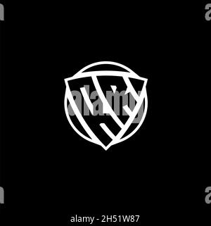 RR Monogram-Logo mit dreieckiger Schildform, isoliert auf weißem Hintergrund. Radioaktives Logo, Dreieck radioaktiv und Schildform Stock Vektor