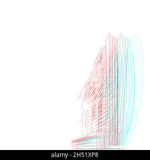Abstraktes RGB Glitch Architectural, Farbe Doppelbelichtung, Glitch, 3d-Illustration Stockfoto