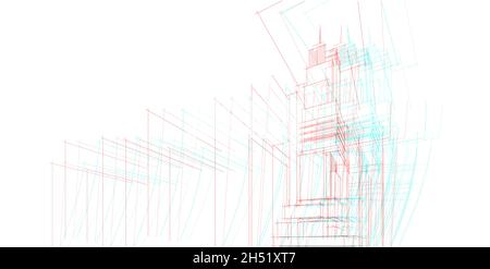 Abstraktes RGB Glitch Architectural, Farbe Doppelbelichtung, Glitch, 3d-Illustration Stockfoto