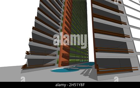 3D Illustration Architektur Gebäude Perspektive Linien, moderne Stadtarchitektur abstraktes Hintergrunddesign. Architektur Gebäude 3d-Illustration , Stockfoto