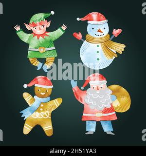 Aquarell weihnachten Figuren Sammlung Vektor Design Illustration Stock Vektor