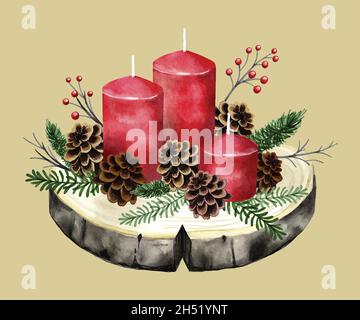 Aquarell weihnachten Kerze Hintergrund Vektor Design Illustration Stock Vektor