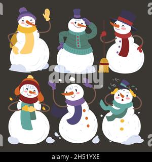 Handgezeichnete Schneemann Charakter Sammlung Vektor Design Illustration Stock Vektor