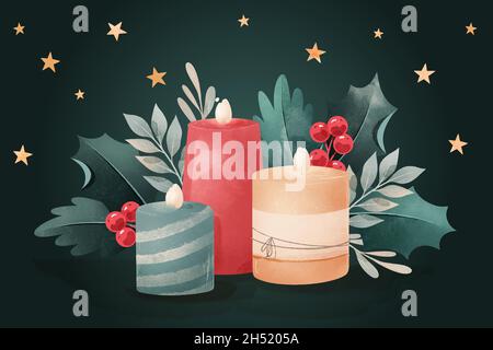 Aquarell weihnachten Kerze Hintergrund Vektor Design Illustration Stock Vektor