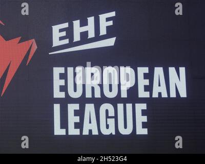 Logo EHF European League Handball EHF Cup Spielsaison 2021-22 SC Magdeburg - PAUC Handball in der GETEC Arena Magdeburg Stockfoto