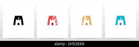 Schloss mit Flagge auf Brief Logo Design A Stock Vektor