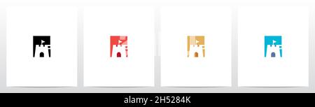 Schloss mit Flagge auf Brief Logo Design E Stock Vektor