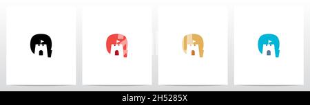 Schloss mit Flagge auf Brief Logo Design Q Stock Vektor